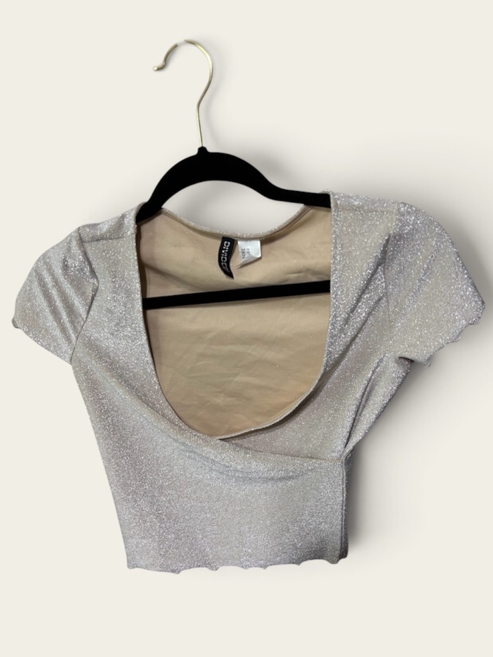 H&M Silver Sparkle Scoop Neck Crop Top